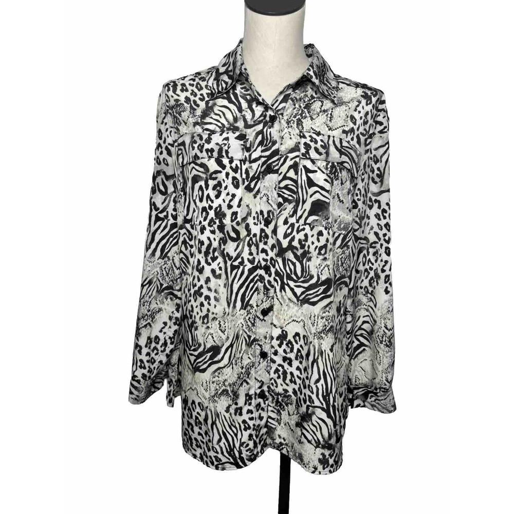 JM Collection Button Down Shirt Leopard Cheetah Snake Animal Size 10